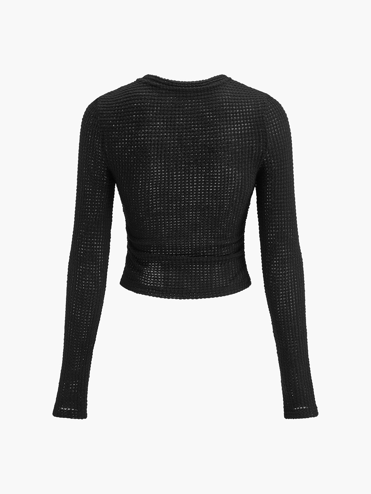 Crop Top Langarm Waffelstrick Nahansicht