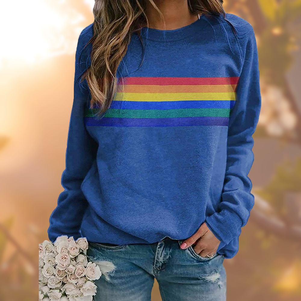 Sweatshirt Regenbogen Streifen Blau