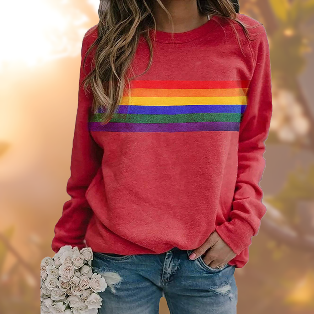 Sweatshirt Regenbogen Streifen Rot
