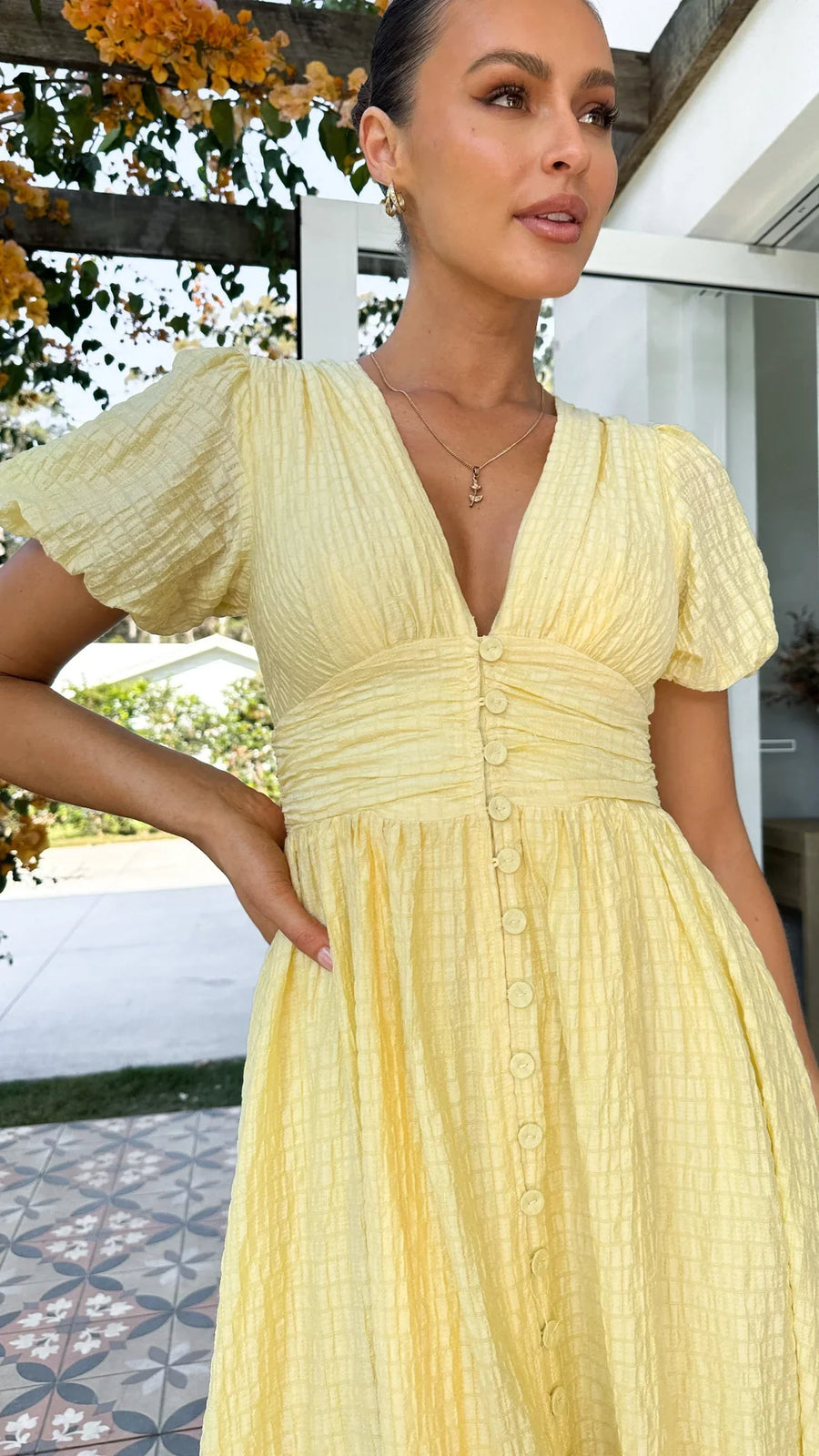 Puff Sleeve Button Front Maxi Dress