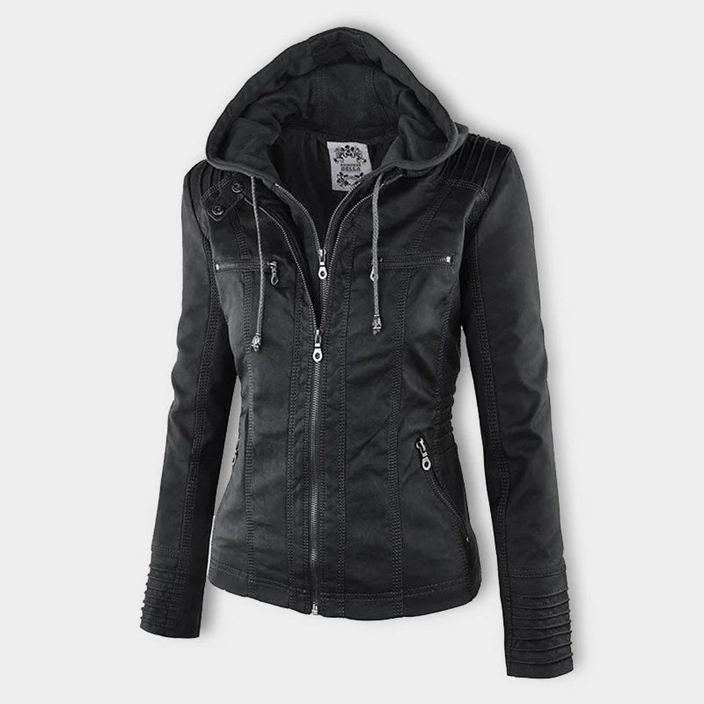 Wetterfeste Kunstlederjacke mit Kapuze
