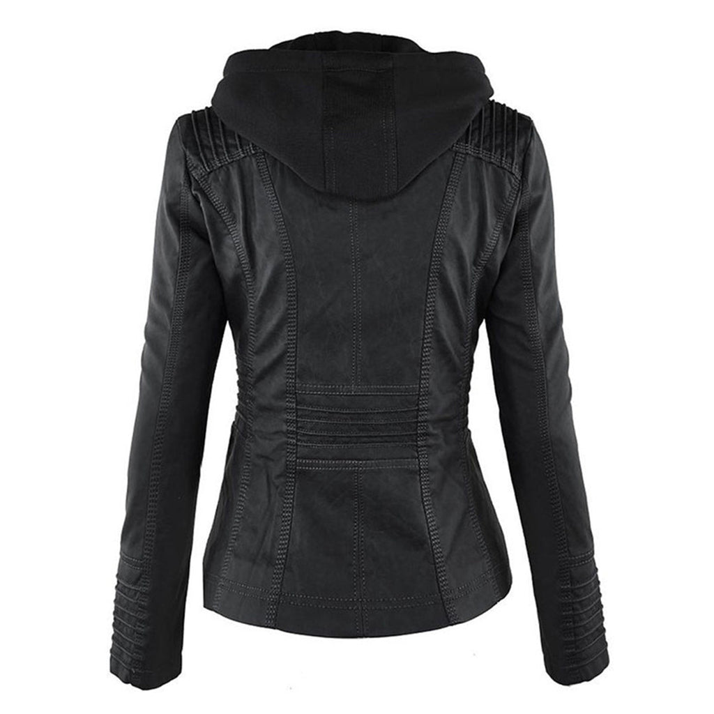 Wetterfeste Kunstlederjacke mit Kapuze