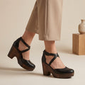 Closed Toe Platform Wedge Shoes with Ankle Strap