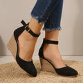 Pointed Toe Ankle Strap Wedge Heels