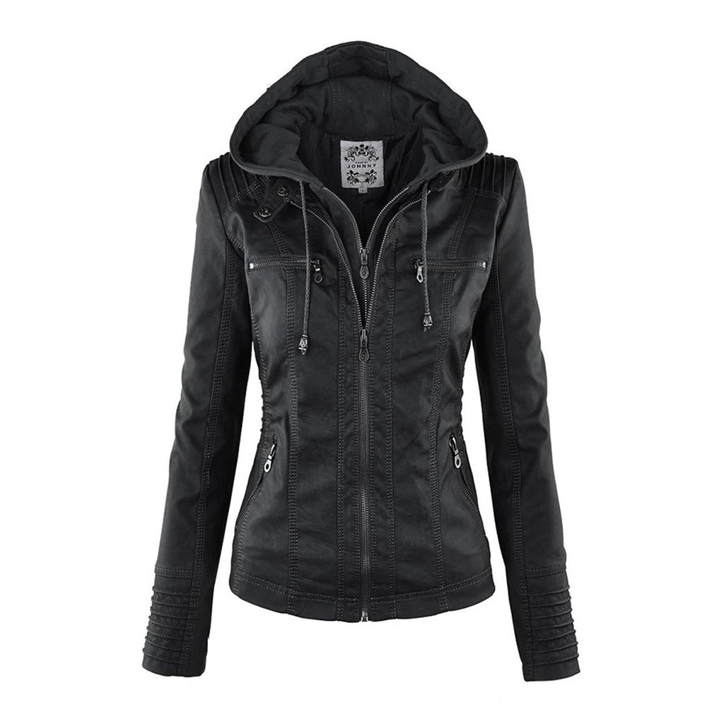Wetterfeste Kunstlederjacke mit Kapuze