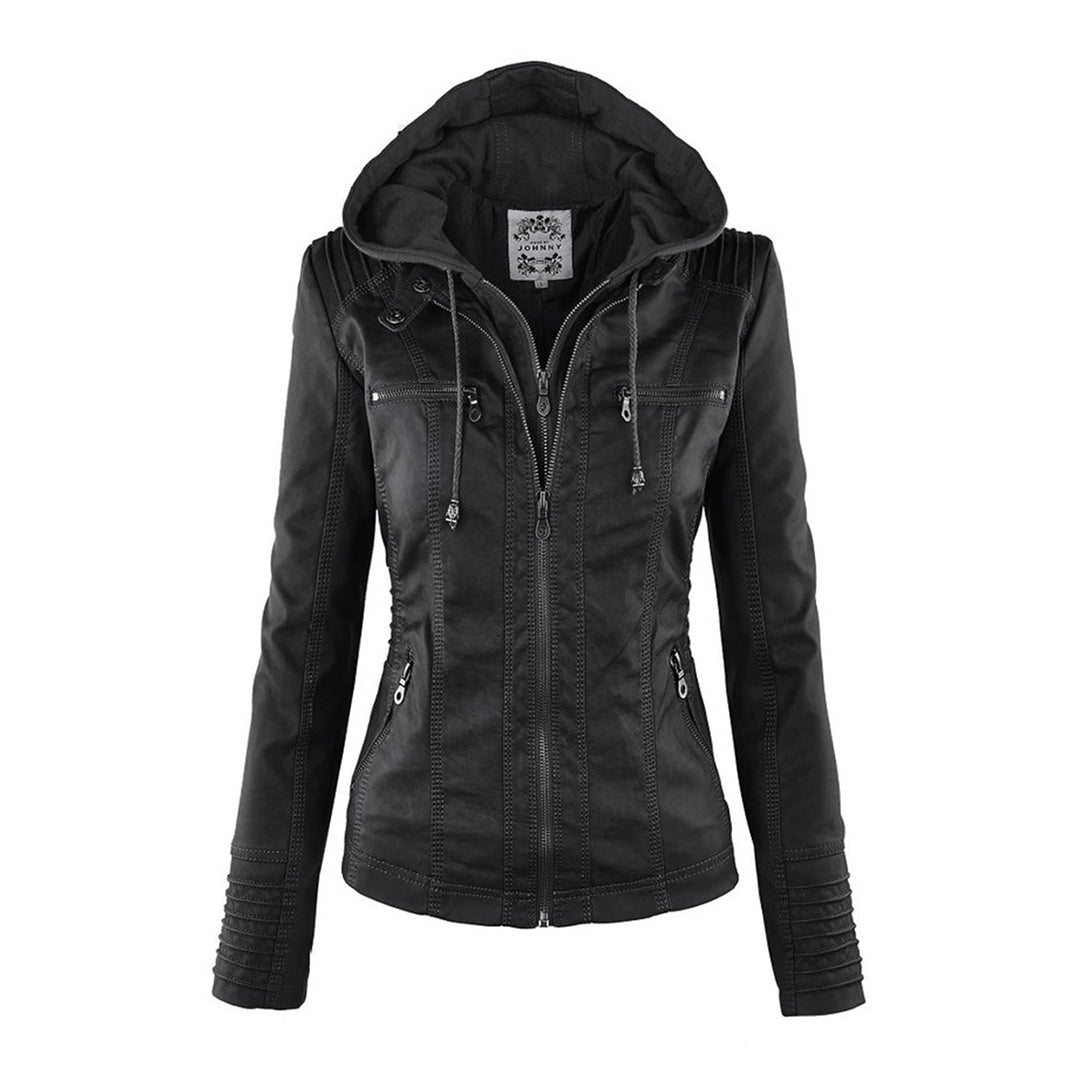 Wetterfeste Kunstlederjacke mit Kapuze