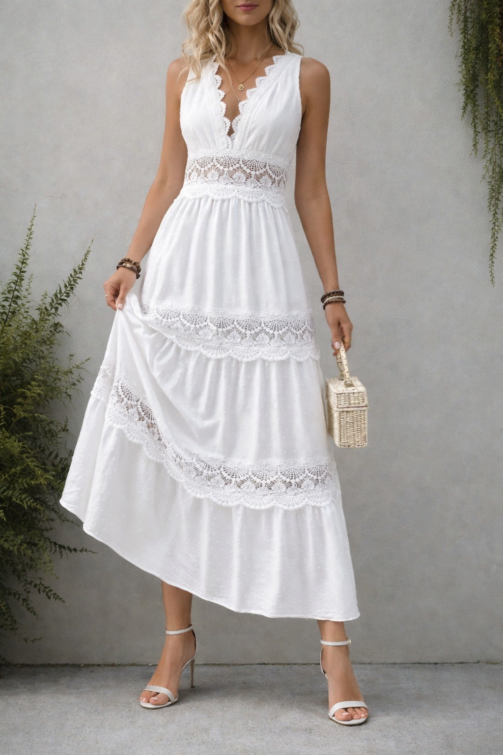Lace Boho V-Neck Maxi Dress