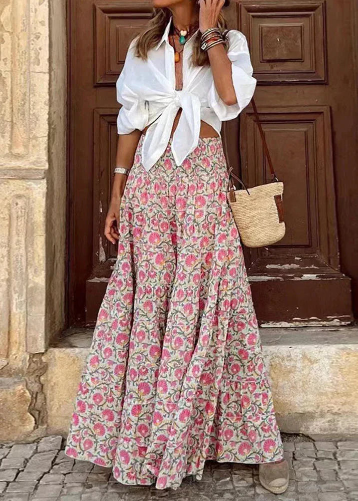 Floral A-Line Boho Chic High Waist Maxi Skirt