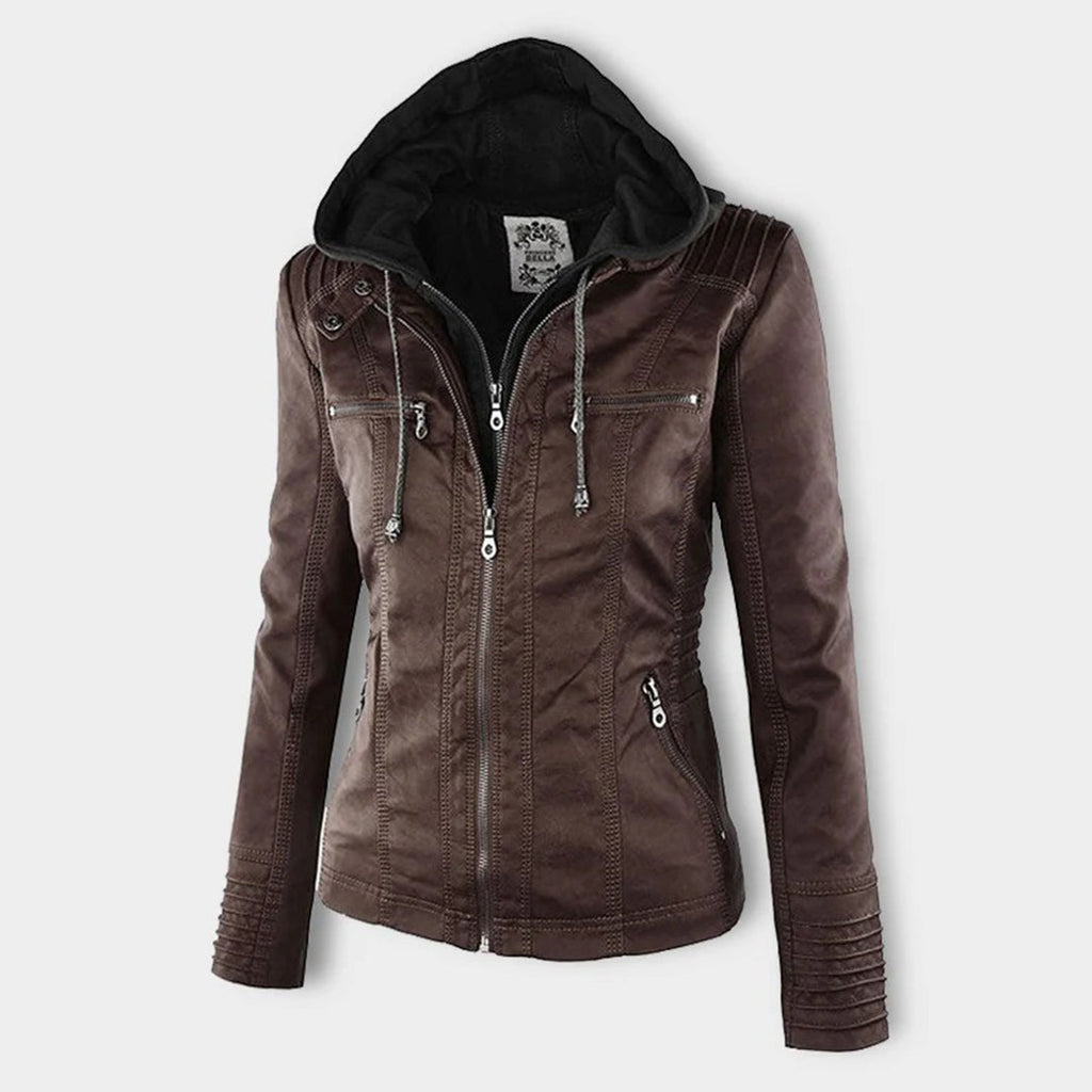 Wetterfeste Kunstlederjacke mit Kapuze