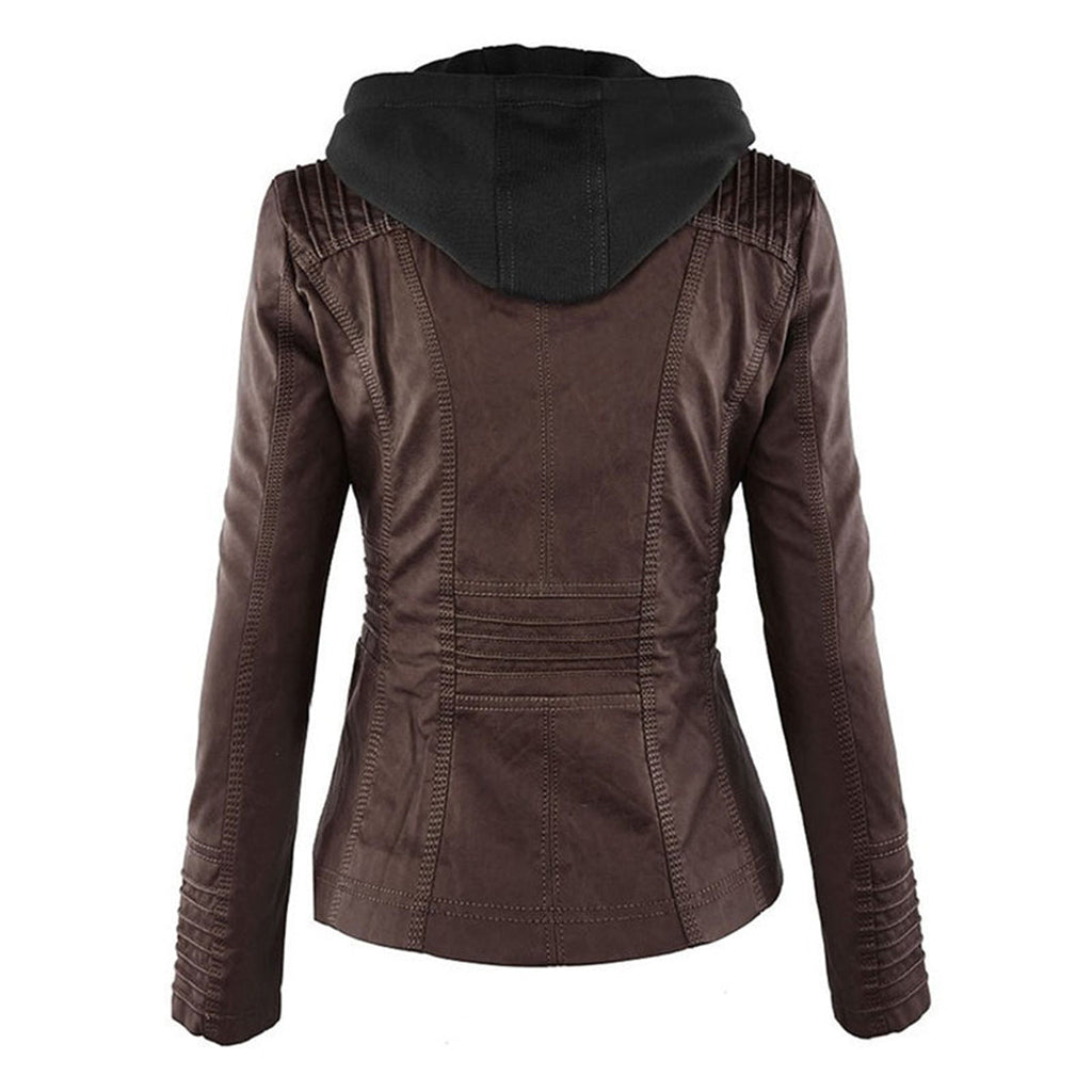 Wetterfeste Kunstlederjacke mit Kapuze
