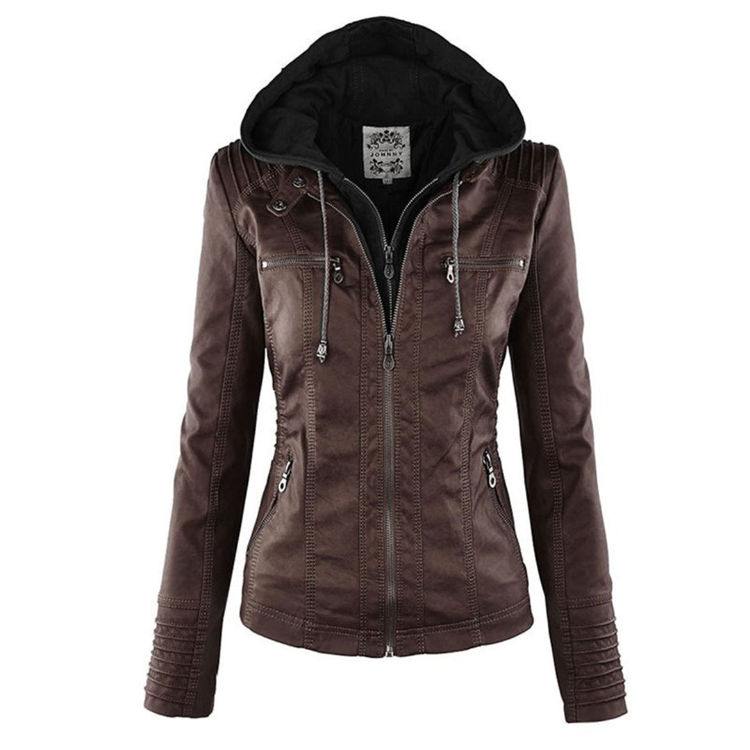 Wetterfeste Kunstlederjacke mit Kapuze