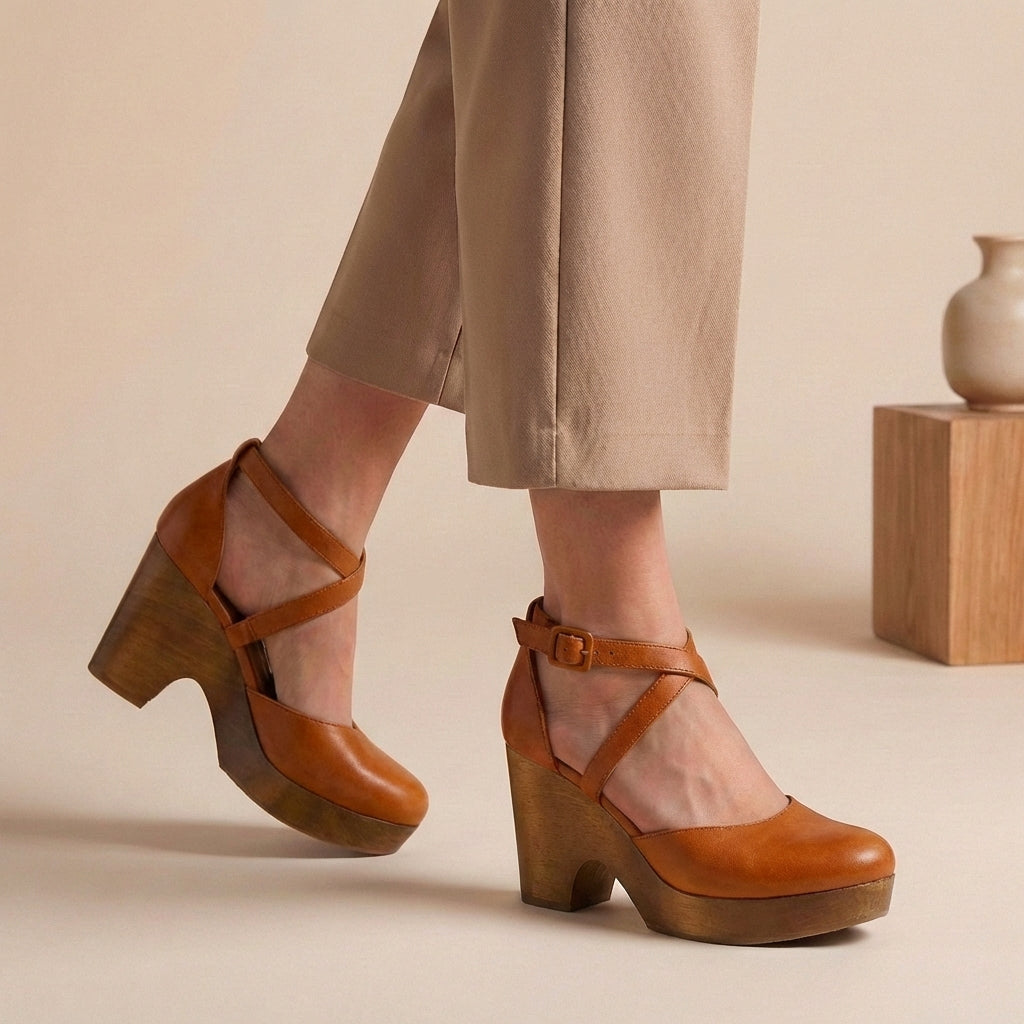 Closed Toe Platform Wedge Shoes with Ankle Strap