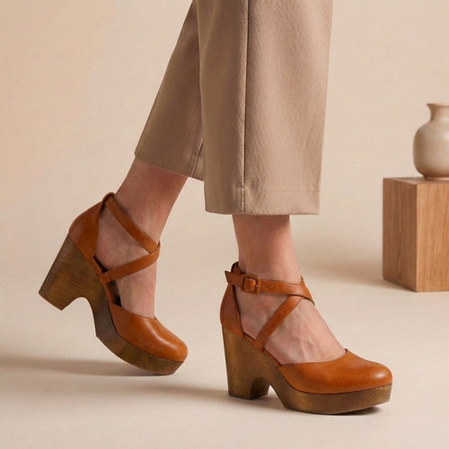 Closed Toe Platform Wedge Shoes with Ankle Strap