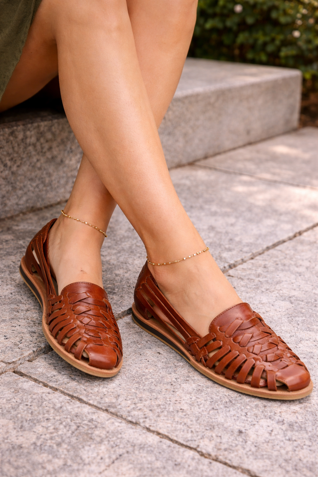 Woven Leather Flat Sandals