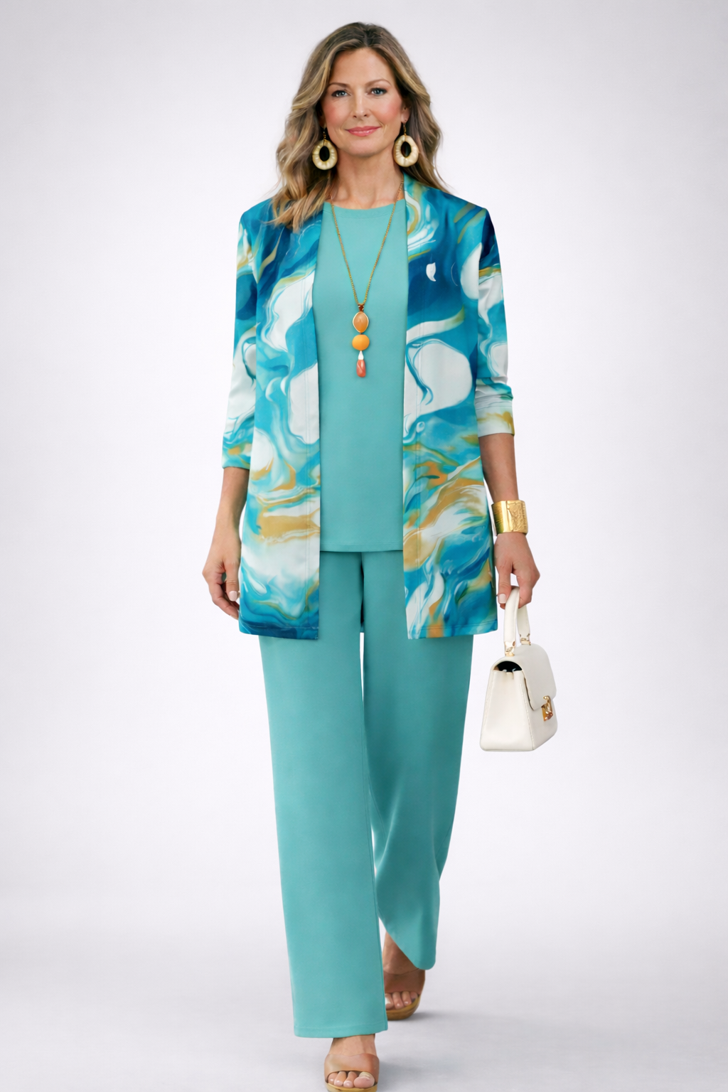 Dreiteiler Set Cardigan Oberteil und weite Hose Ansicht