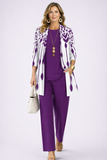 Dreiteiler Set Cardigan Oberteil und weite Hose natürliche Töne