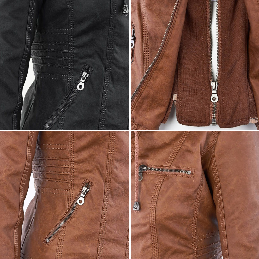 Wetterfeste Kunstlederjacke mit Kapuze