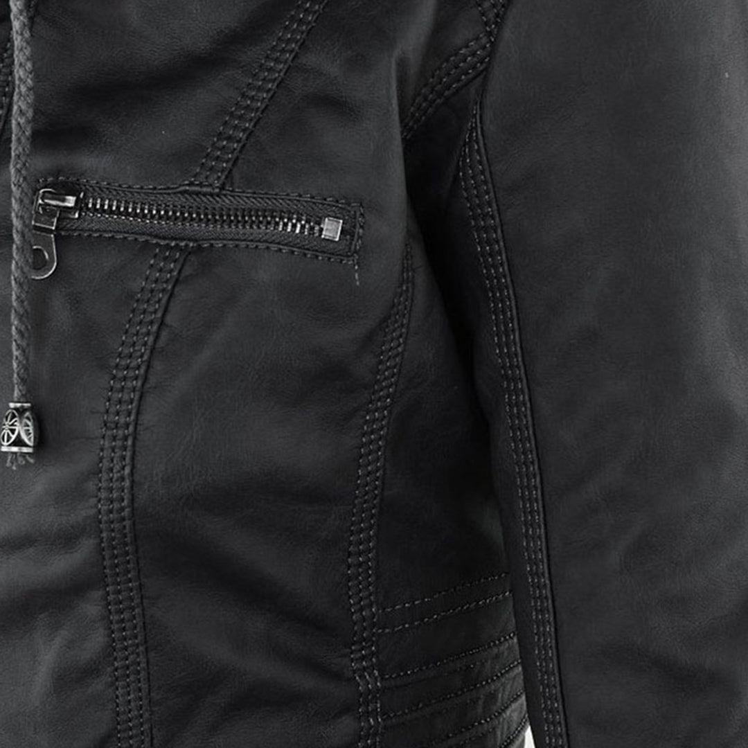 Wetterfeste Kunstlederjacke mit Kapuze