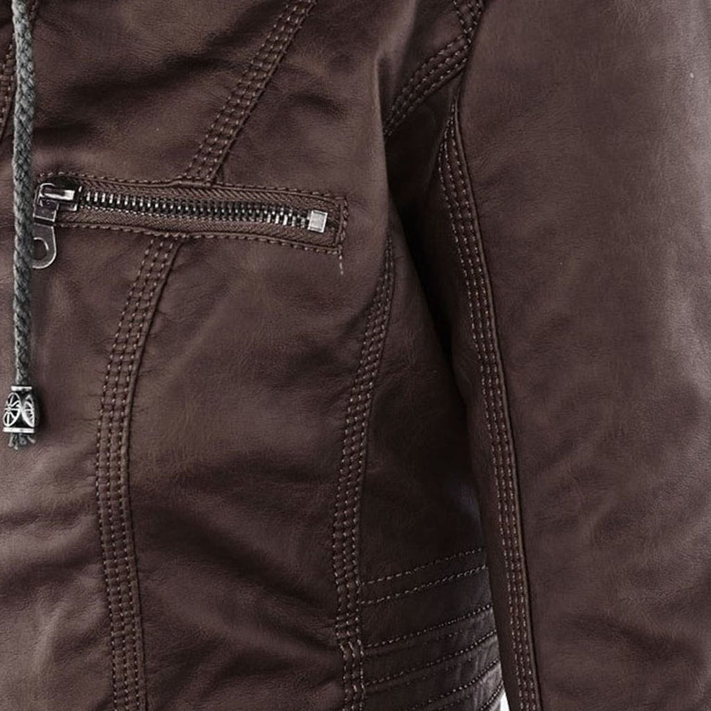Wetterfeste Kunstlederjacke mit Kapuze