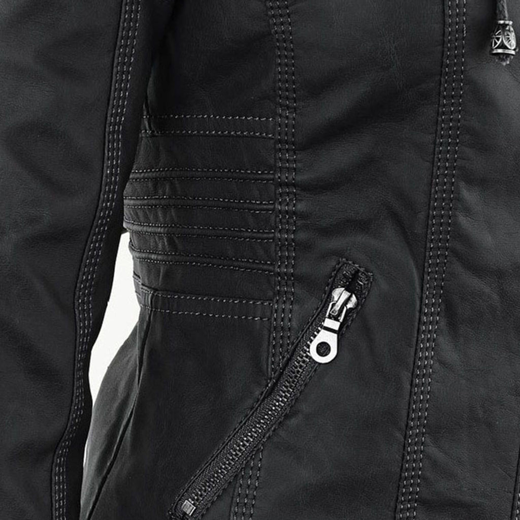 Wetterfeste Kunstlederjacke mit Kapuze