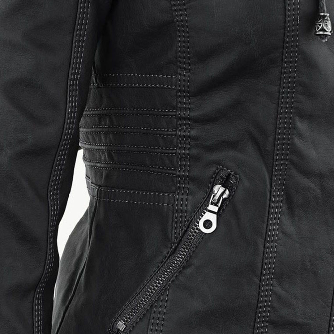 Wetterfeste Kunstlederjacke mit Kapuze