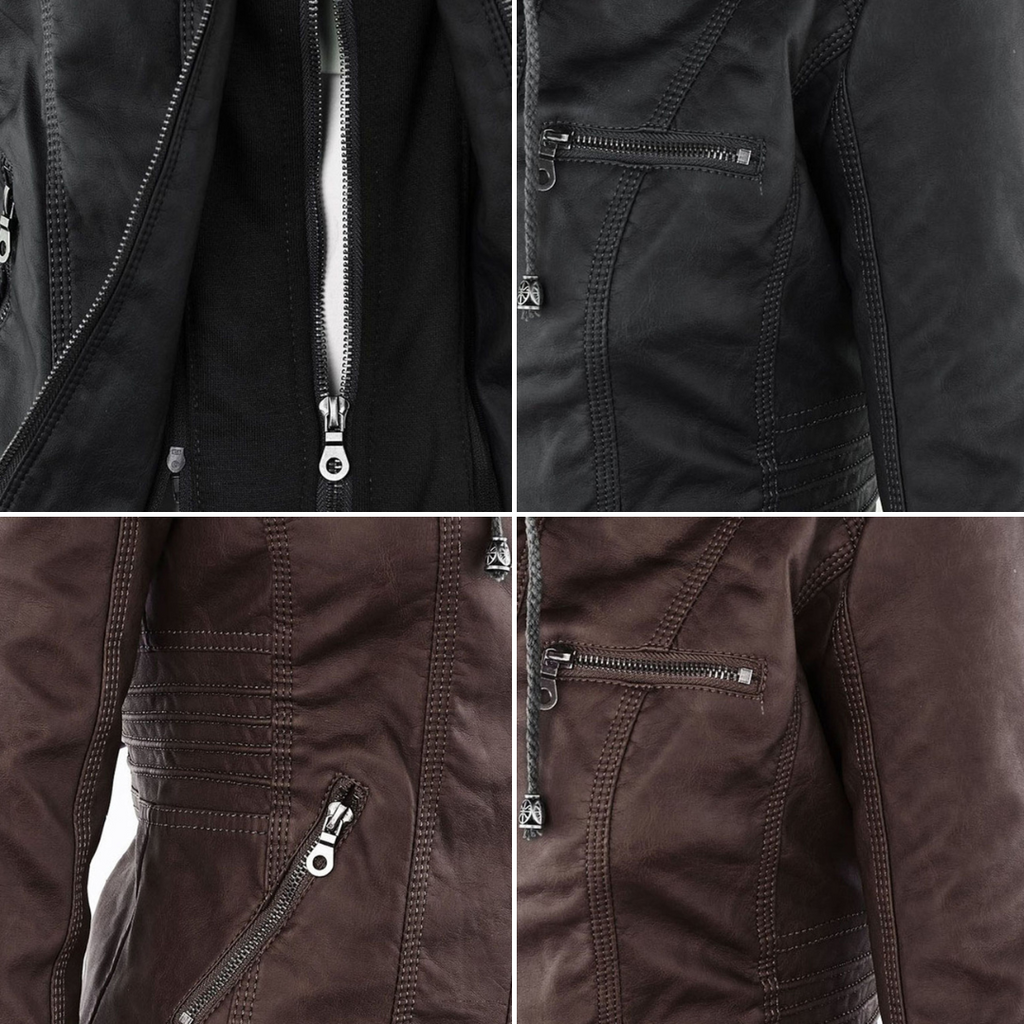 Wetterfeste Kunstlederjacke mit Kapuze