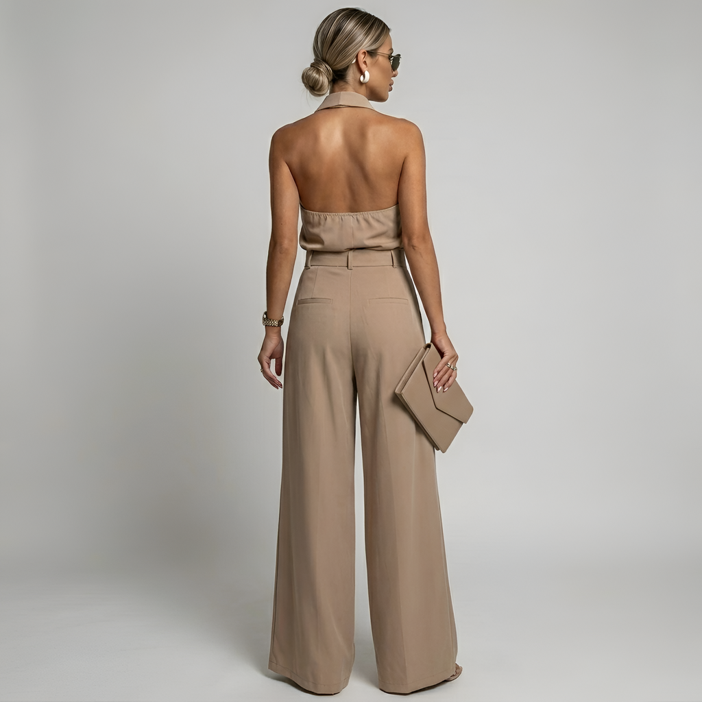 Halter Neck High Waist Wide Leg Jumpsuit