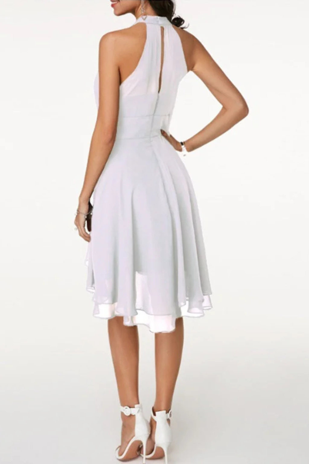Halter Neck Tiered Mini Dress with Ruffle Hem
