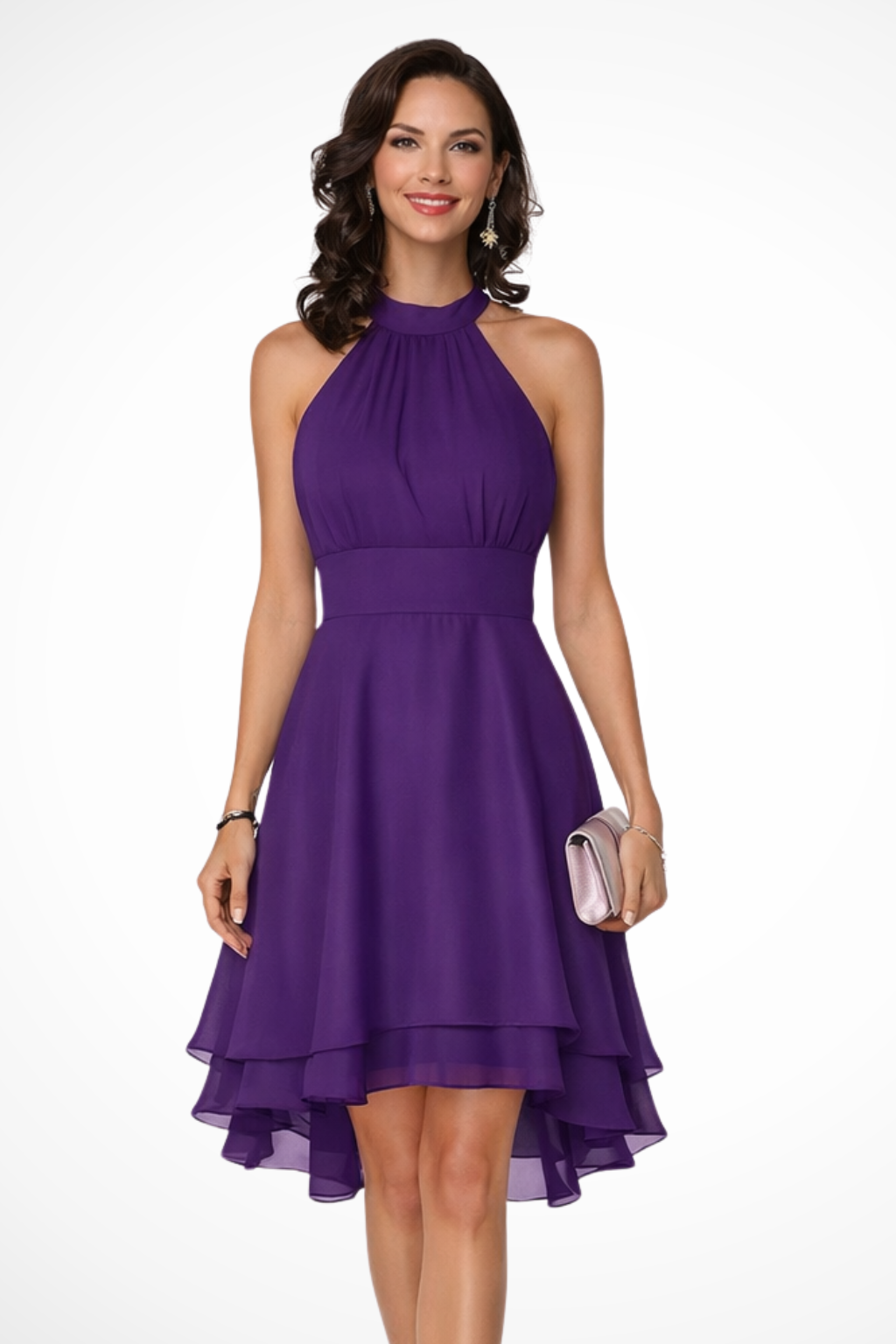 Halter Neck Tiered Mini Dress with Ruffle Hem