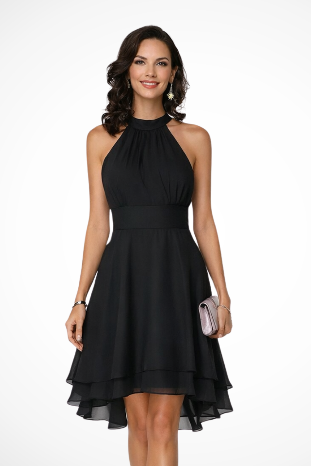 Halter Neck Tiered Mini Dress with Ruffle Hem