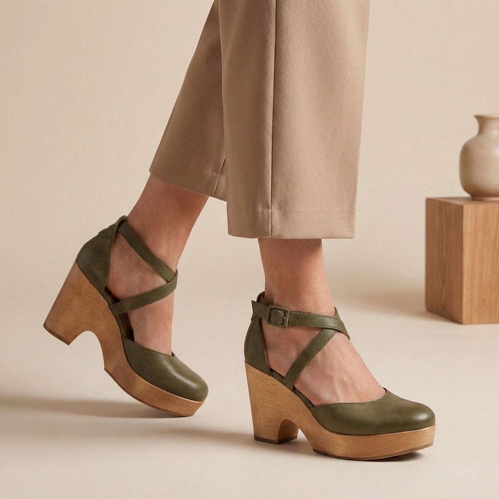 Closed Toe Platform Wedge Shoes with Ankle Strap