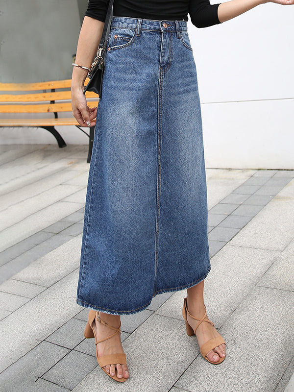 Jeansrock lang hohe Taille Denim Blau