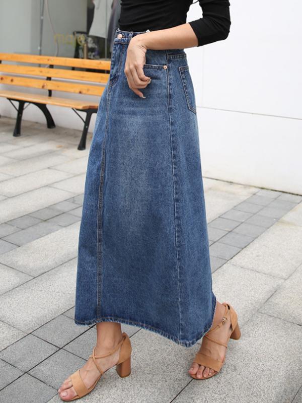 Jeansrock lang hohe Taille Denim Detail