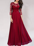 Langes Brautjungfernkleid Damen aus Spitze in Rot