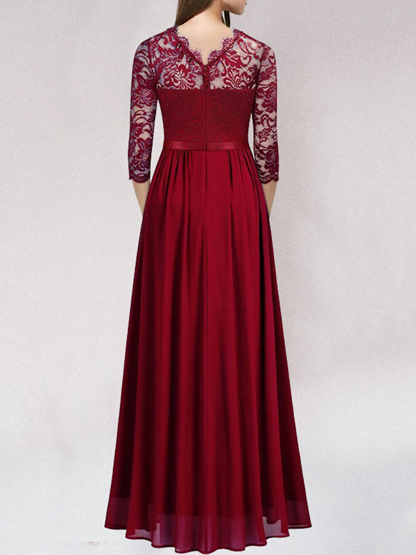 Langes Brautjungfernkleid aus Spitze für Hochzeit und Ball