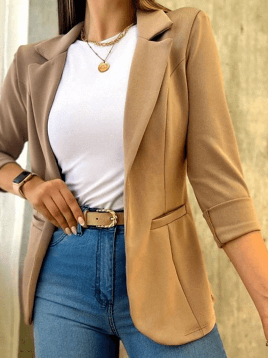 Blazer Büro Revers Langarm Khaki