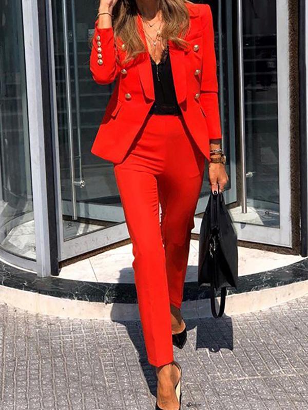 Zweiteiler Blazer Hose Zweireiher Rot