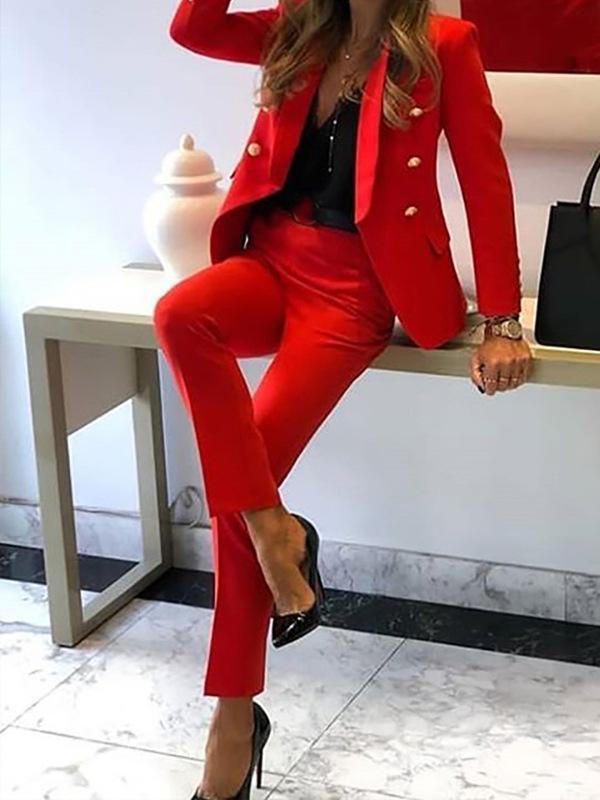 Zweiteiler Blazer Hose Zweireiher Rot Business