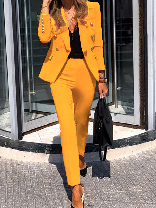 Zweiteiler Blazer Hose Zweireiher Gelb