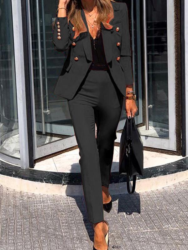 Zweiteiler Blazer Hose Zweireiher Schwarz