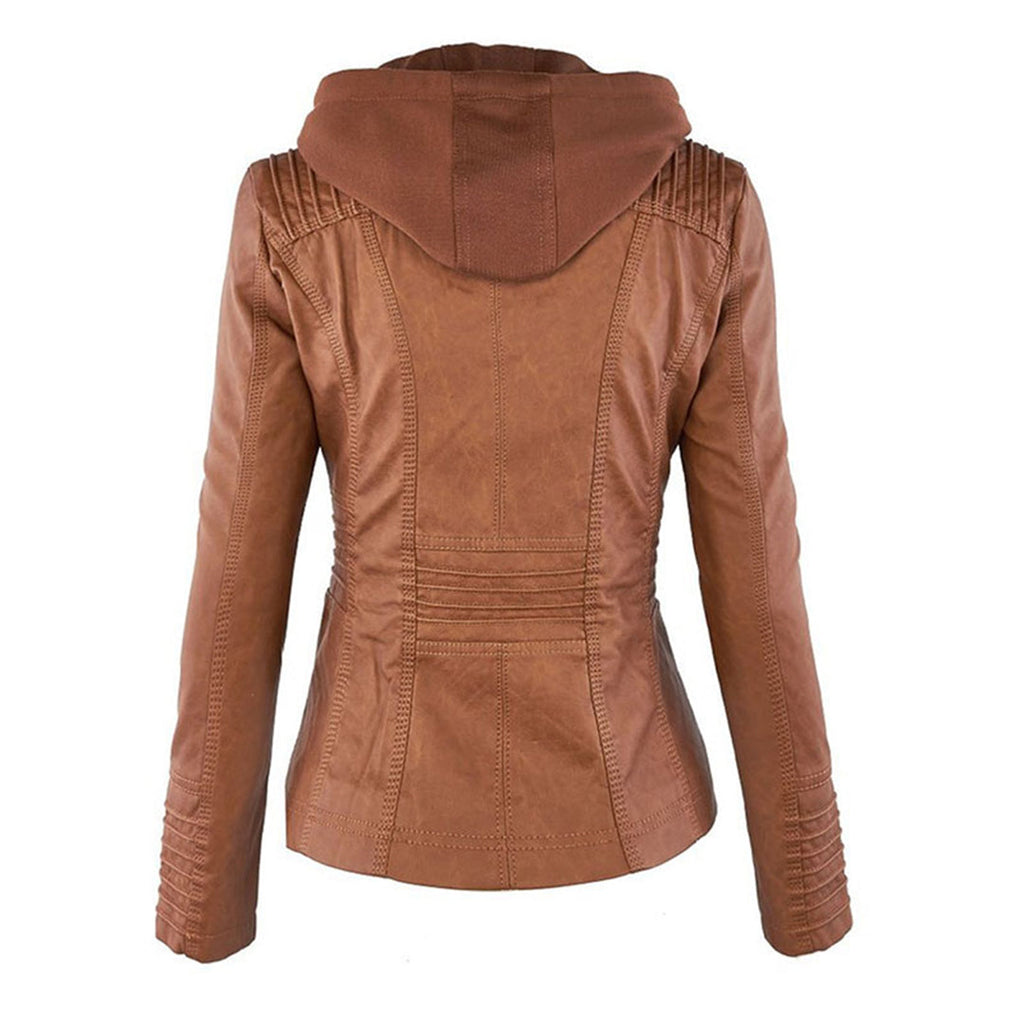 Wetterfeste Kunstlederjacke mit Kapuze