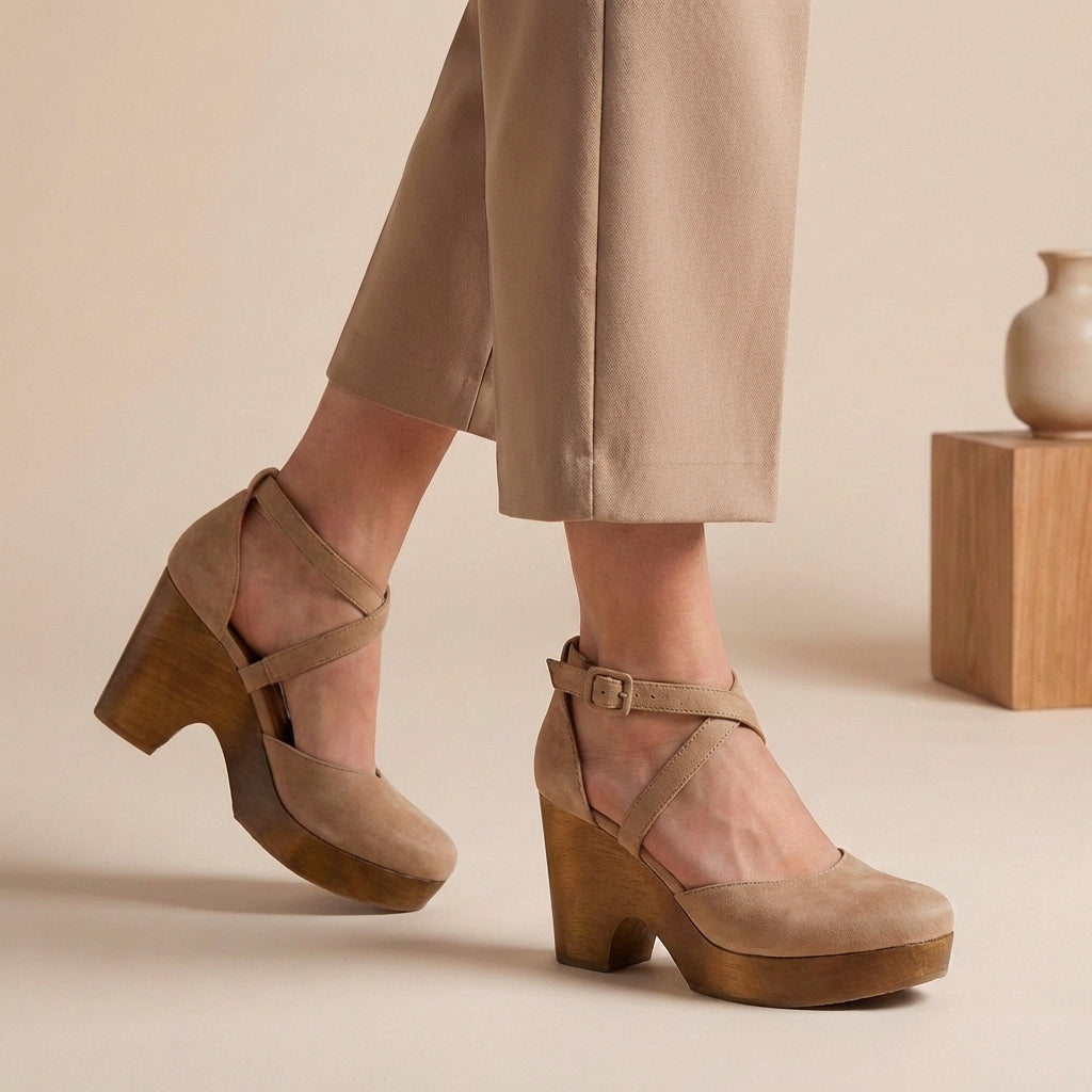Closed Toe Platform Wedge Shoes with Ankle Strap