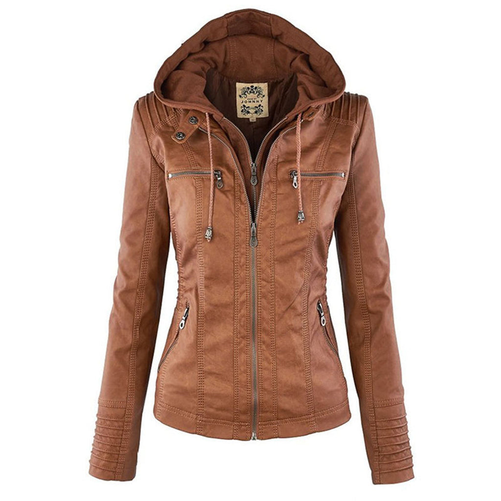 Wetterfeste Kunstlederjacke mit Kapuze