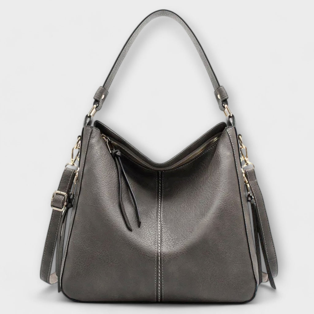 Schultertasche Leder Grau elegant