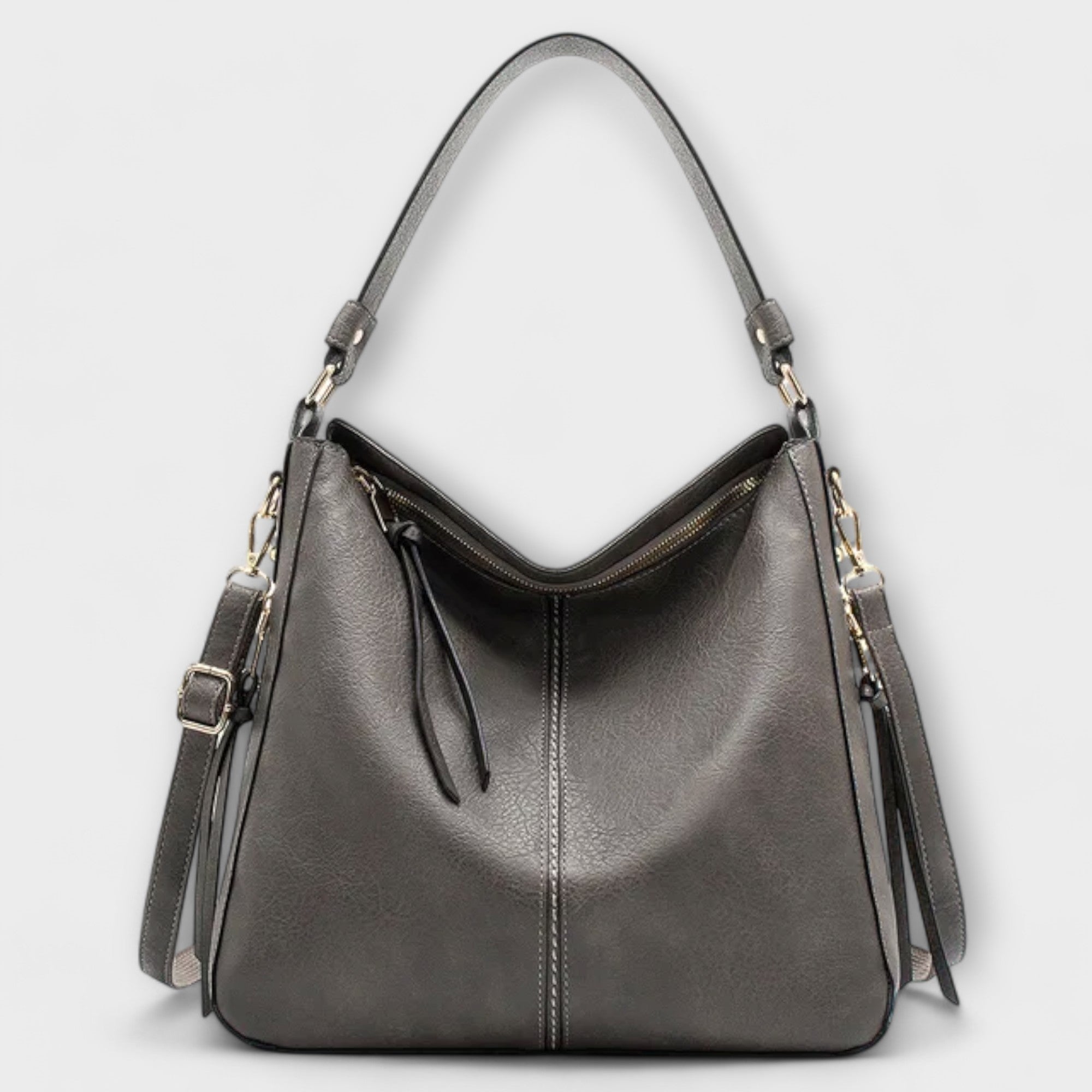 Schultertasche Leder Grau elegant