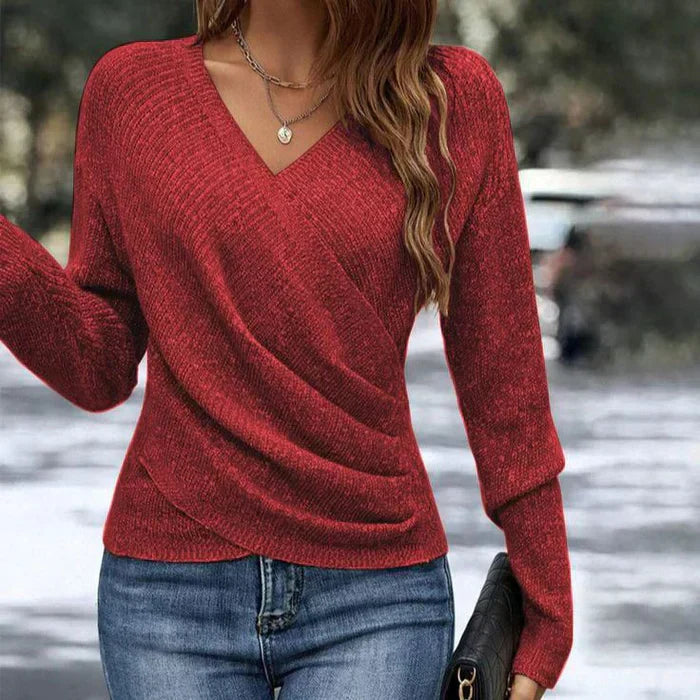 Wickelpullover Rot mit V-Ausschnitt