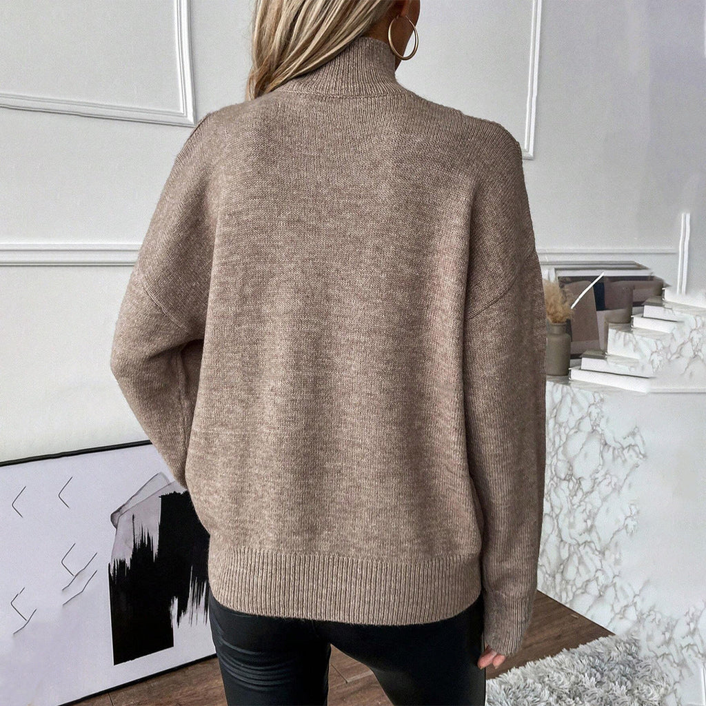 Off-Shoulder Rollkragenpullover Strick seitlich