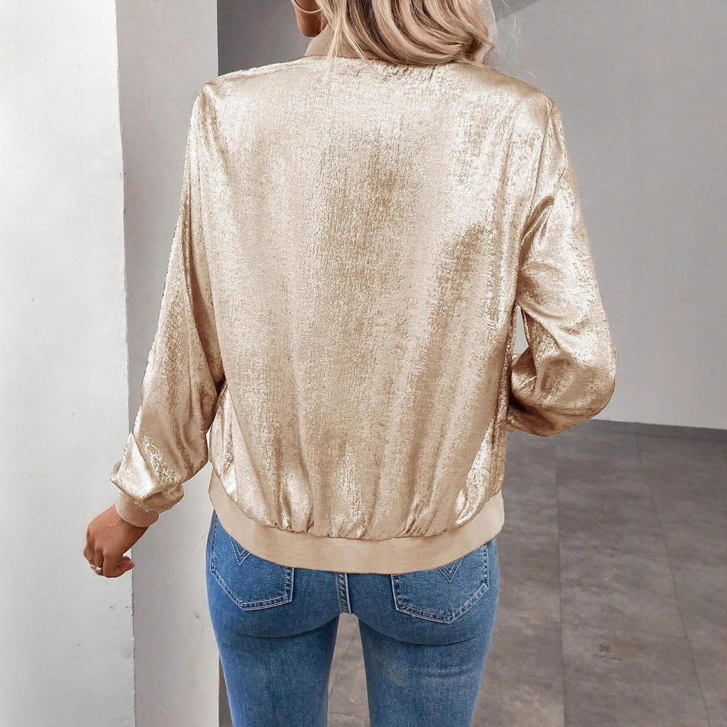 Glänzende Bomberjacke mit elastischen Bündchen und Seitentaschen