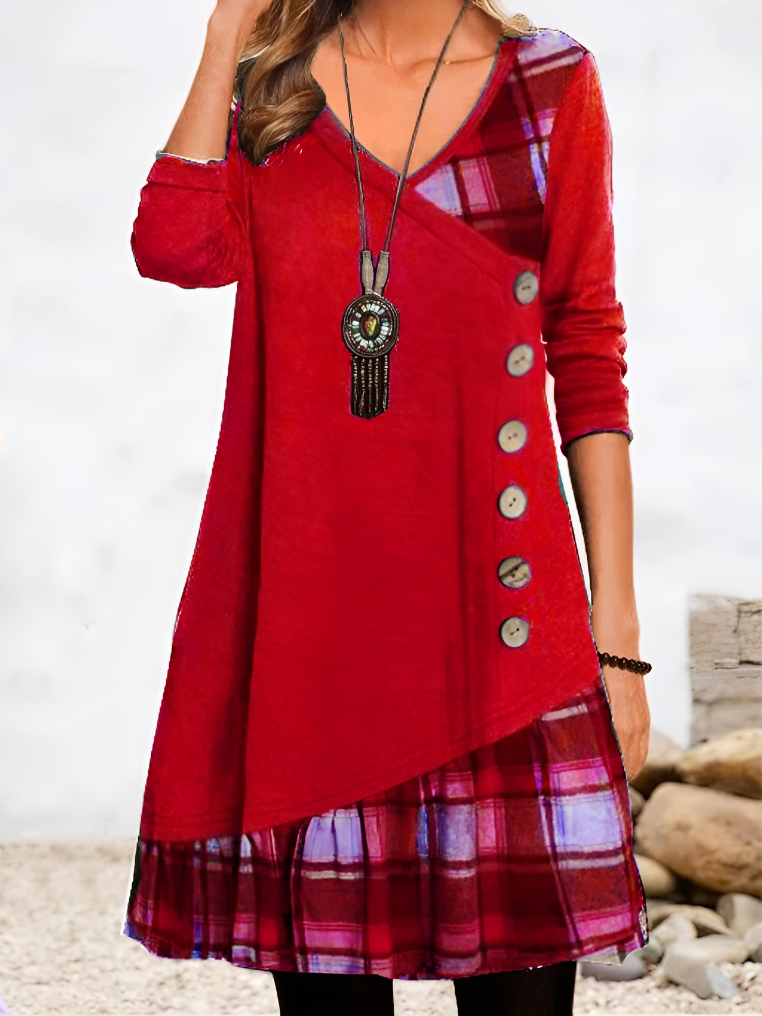 Kleid Lagenlook V Ausschnitt Rot