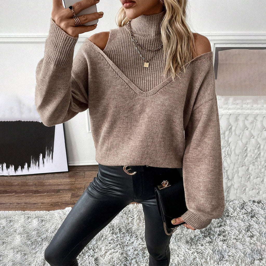 Off-Shoulder Rollkragenpullover Strick Detailansicht